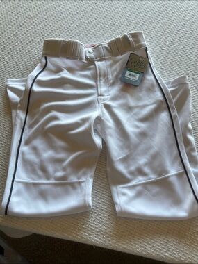 Rawlings Semi-Relaxed Baseball Pant White with Navy Piping YL